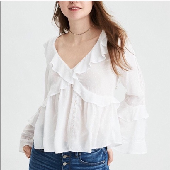 American Eagle Outfitters Tops - American Eagle White Bell Sleeve Blouse